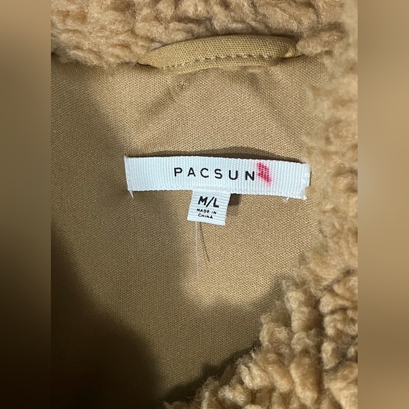 PacSun Teddy Jacket Faux Fur Sherpa Fleece zip up Lined Warm Winter Oversize M/L - Picture 5 of 7